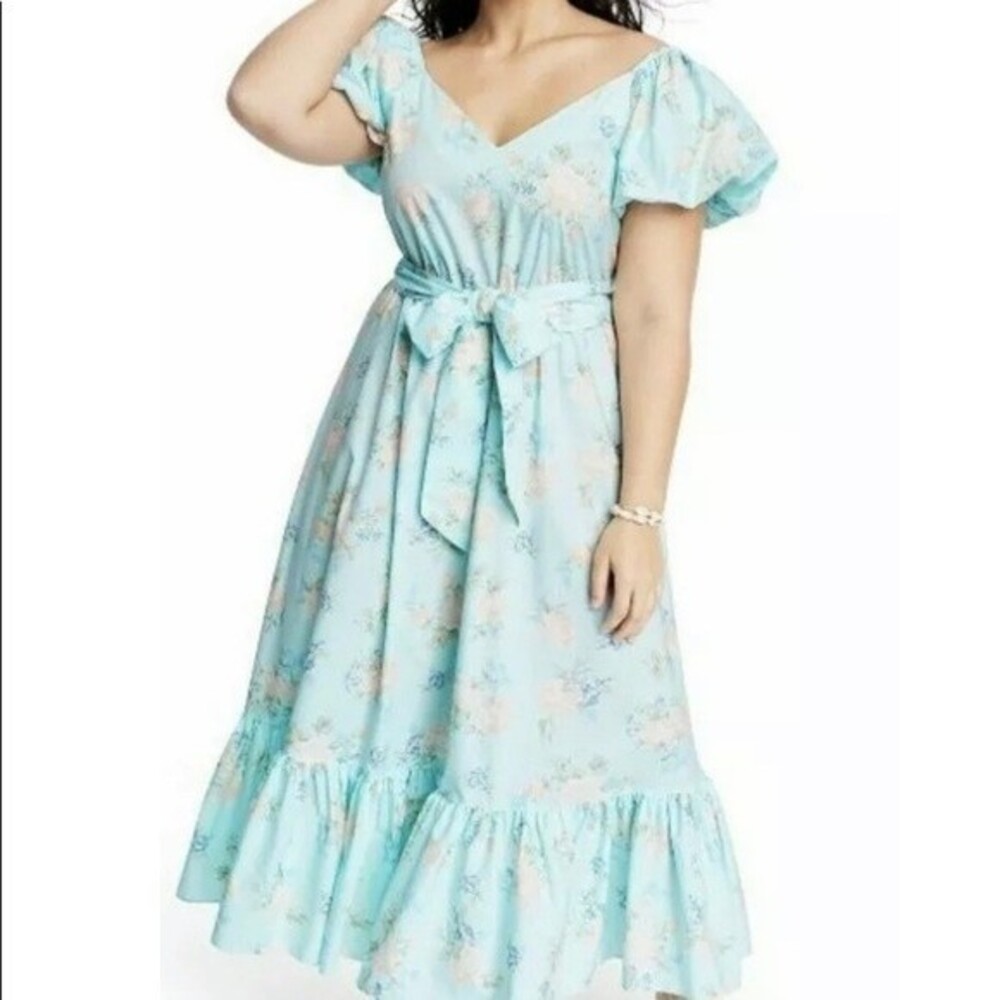 LoveShackFancy Target Estelle puff sleeve blue floral dress size 14
